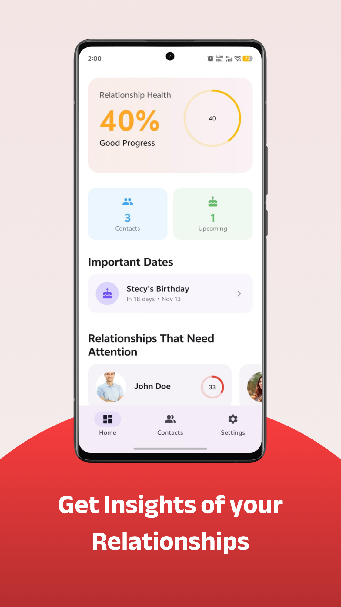 KinKeep relationship insights screen