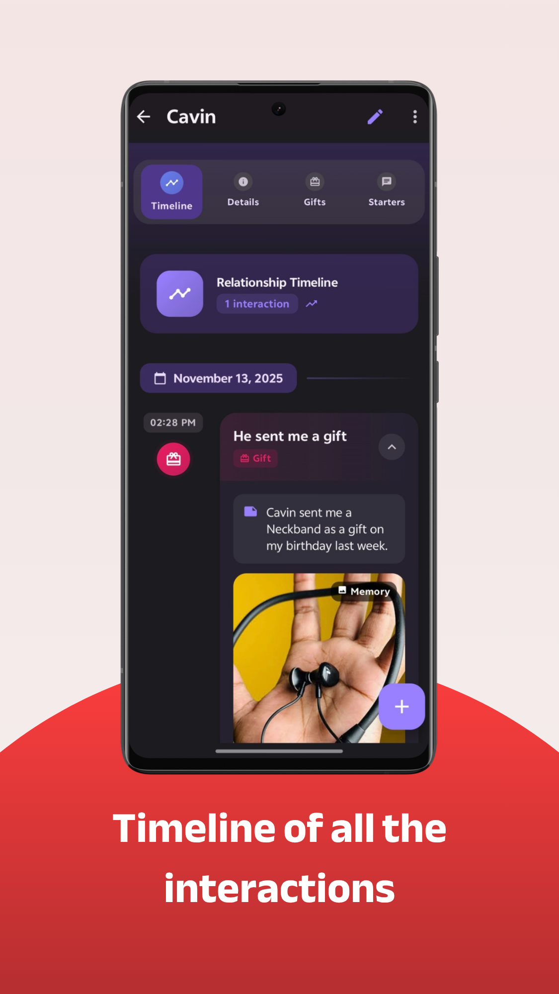 Interaction timeline screen