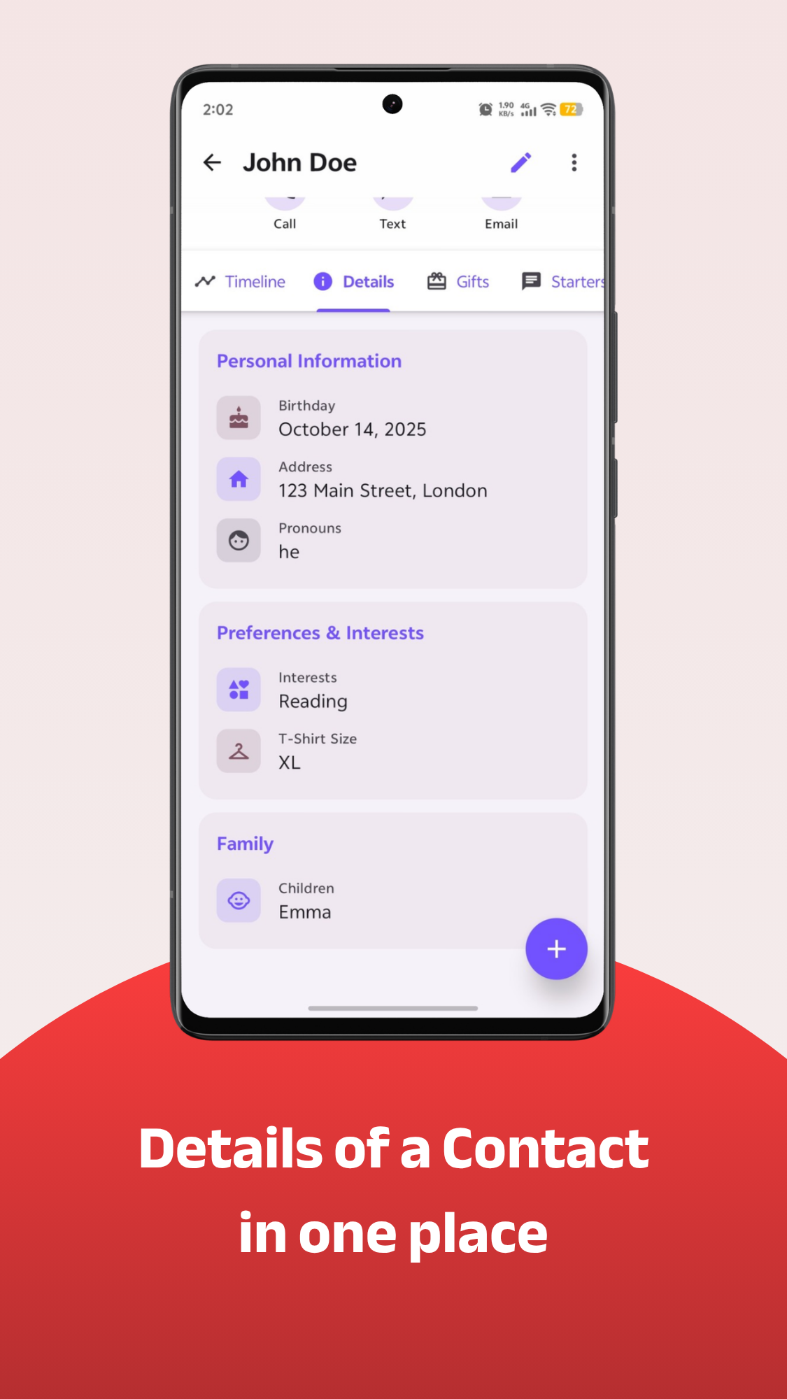 Contact details screen