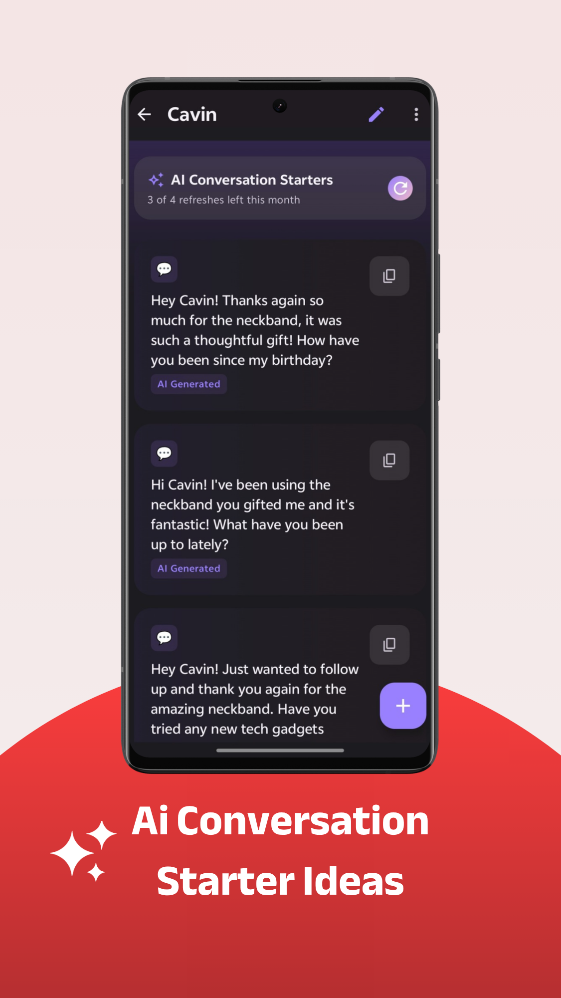 KinKeep AI conversation starters screen